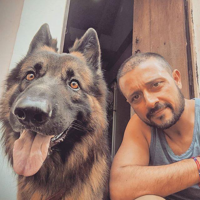 Satyadeep Mishra with his pet dog